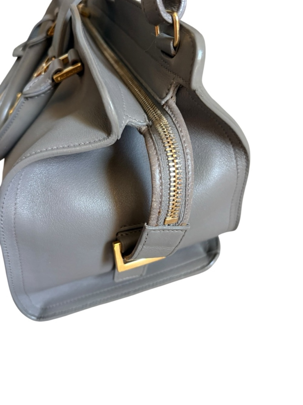 Saint Laurent Grey Leather Satchel with Gold YSL Charm - Picture 4 of 6